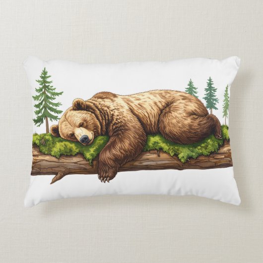 眠る素朴クマのウッドランドキャビン アクセントクッション (正面)