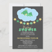 眠る緑のテディベア雲の赤ちゃんシャワー 招待状 (正面)