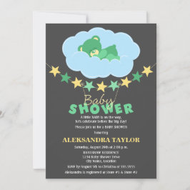 眠る緑のテディベア雲の赤ちゃんシャワー 招待状