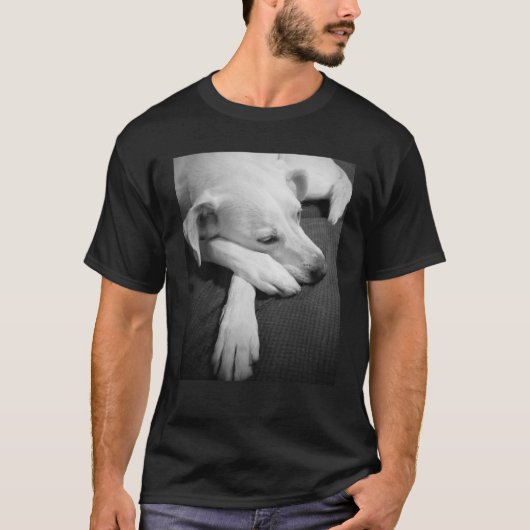 眠る美しい犬の白黒の写真|過去記事 Tシャツ (正面)