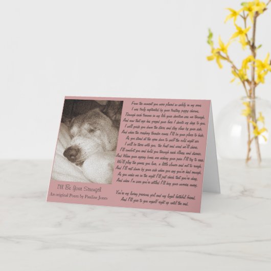 眠る老秋田犬の動物悔やみや弔慰の詩カード カード (黄色い花)