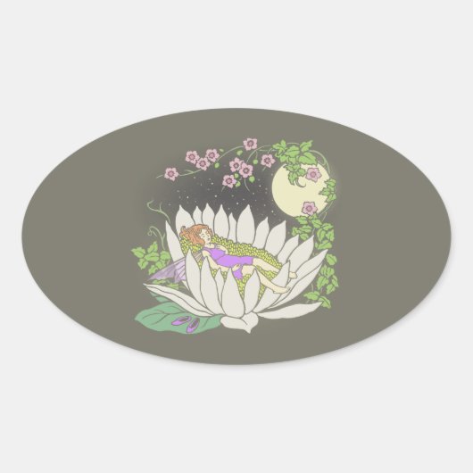 眠る花妖精の月光の星 楕円形シール (正面)