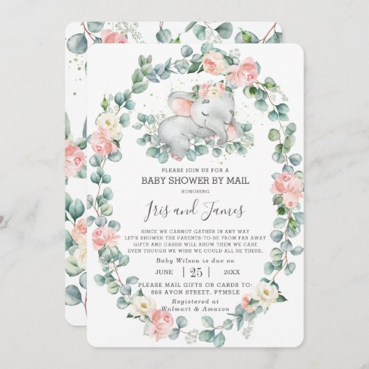 眠る象のフローラベビーシャワーbyメールガール 招待状 (正面/裏面)