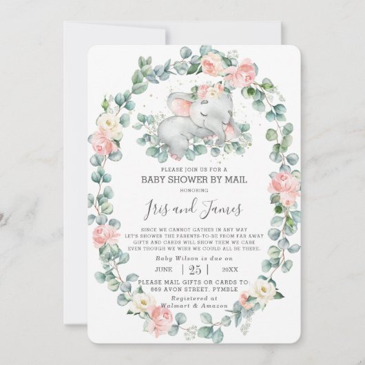 眠る象のフローラベビーシャワーbyメールガール 招待状 (正面)