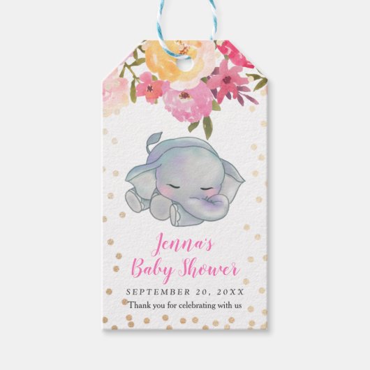 眠る象のフローラ赤ちゃんシャワーありがとう ギフトタグ (正面)