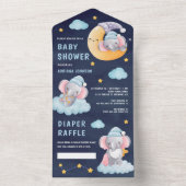 眠る象の月の海軍の青い赤ちゃんシャワー オールインワン招待状 (内側)