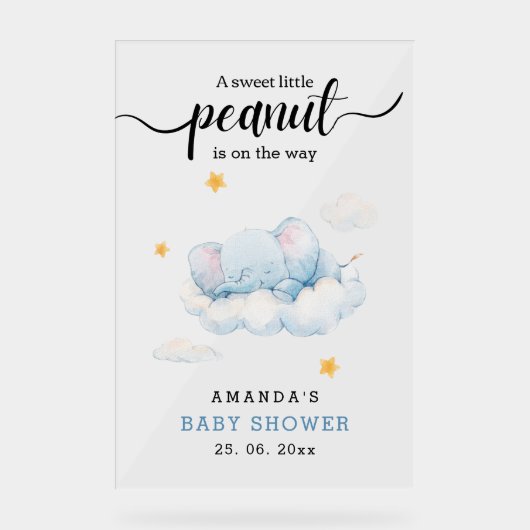 眠る象の赤ちゃんシャワー、男の子のシャワー アクリルサイン (正面)