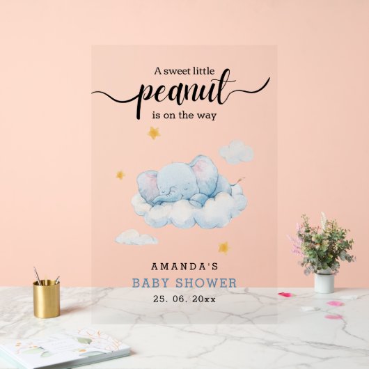 眠る象の赤ちゃんシャワー、男の子のシャワー アクリルサイン (ウェディング)