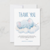 眠る象の赤ちゃんシャワー、男の子のシャワー サンキューカード (正面)