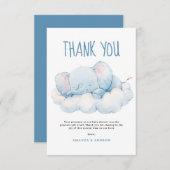 眠る象の赤ちゃんシャワー、男の子のシャワー サンキューカード (正面/裏面)
