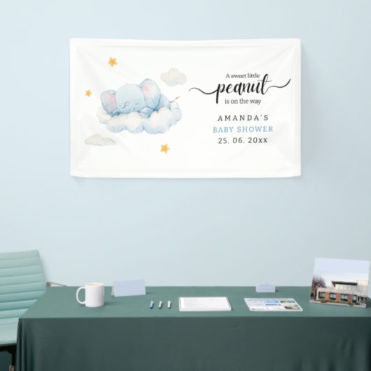 眠る象の赤ちゃんシャワー、男の子のシャワー 横断幕 (トレードショー)