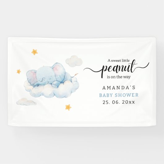 眠る象の赤ちゃんシャワー、男の子のシャワー 横断幕 (横)