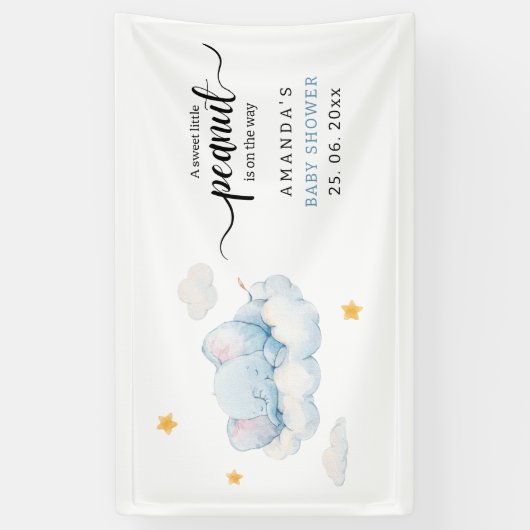 眠る象の赤ちゃんシャワー、男の子のシャワー 横断幕 (縦)