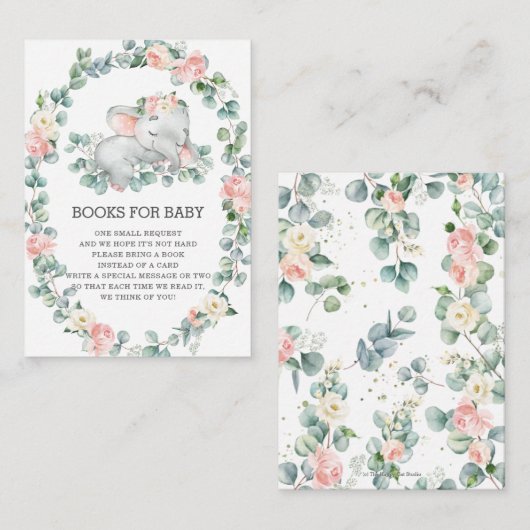 眠る象フローラ緑の本ベビーE エンクロージャーカード (正面/裏面)