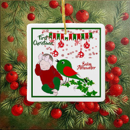 眠る赤ちゃんの初めてのクリスマス アート 鳥のさえずり セラミックオーナメント