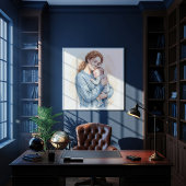 眠る赤ちゃんを抱く母親 水彩画 ポスター