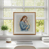 眠る赤ちゃんを抱く母親 水彩画 ポスター