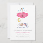 眠る赤ちゃん女の子シャワーピンクの傘かわいい 招待状 (正面)