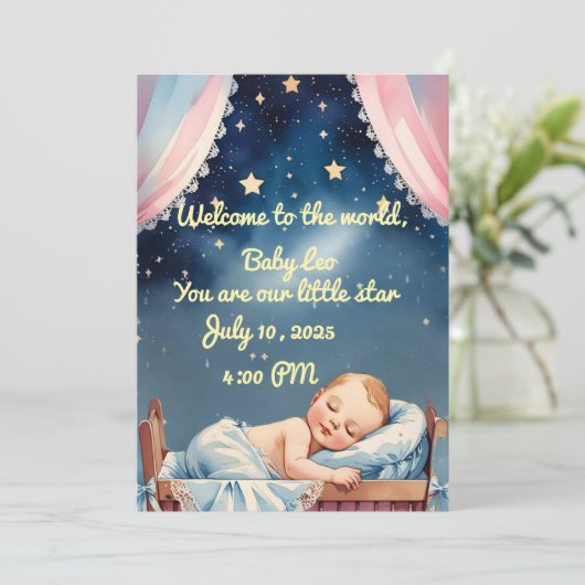 眠る赤ちゃん男の子の招待状 招待状 (スタンド正面)