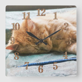 眠る長毛ジンジャー猫 スクエア壁時計
