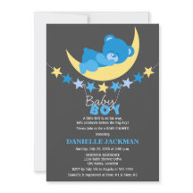 眠る青い男の子テディベア月のベビーシャワー