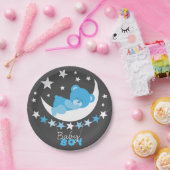 眠る青い男の子テディベア月の赤ちゃんシャワー ペーパープレート (パーティー)