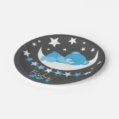 眠る青い男の子テディベア月の赤ちゃんシャワー ペーパープレート (アングル)