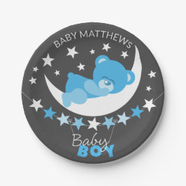 眠る青い男の子テディベア月の赤ちゃんシャワー ペーパープレート