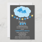 眠る青い男の子テディベア雲の赤ちゃんシャワー 招待状 (正面)