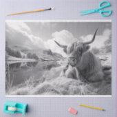 眠る高地の牛の黒と白のデコパージュ 薄葉紙 (クラフト)