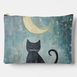 眠る黒猫と三日月と星 アクセサリーポーチ