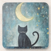眠る黒猫と三日月と星 コースター (正面)