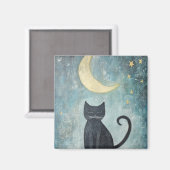 眠る黒猫と三日月と星 マグネット (正面/裏面)