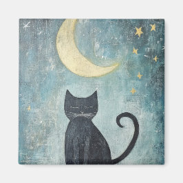 眠る黒猫と三日月と星 マグネット