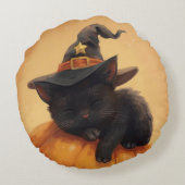 眠る黒猫ハロウィーン丸い枕 ラウンドクッション (裏面)