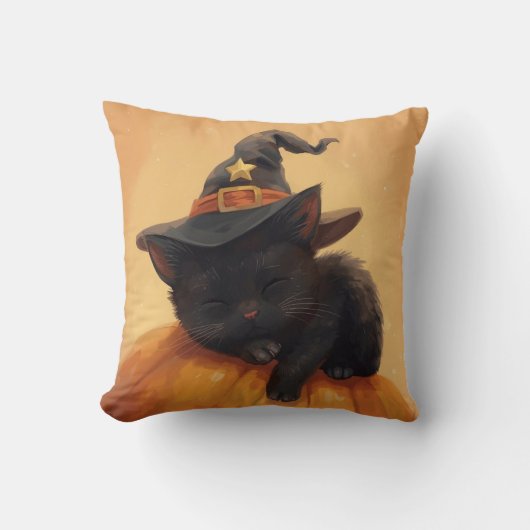 眠る黒猫ハロウィーン枕 クッション (正面)