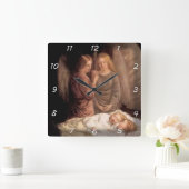 眠る – 2つの守護天使と子供 スクエア壁時計 (ホーム)