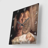眠る – 2つの守護天使と子供 スクエア壁時計 (傾斜)