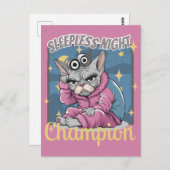 眠れない夜の不眠Sphynx猫ママ ポストカード (正面/裏面)