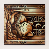 眠れるアールデコスタイル猫 ジグソーパズル (横)