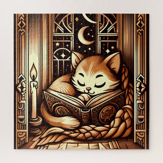 眠れるアールデコスタイル猫 ジグソーパズル (縦)