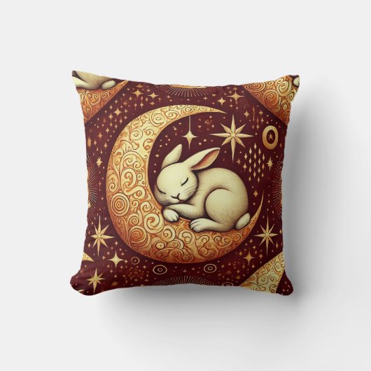 🌙🐰 眠れるウサギと月のインテリアギフト ✨ クッション (正面)