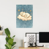 眠れるクマの雲の保育園の赤ちゃんのイラスト ポスター (ホームオフィス)