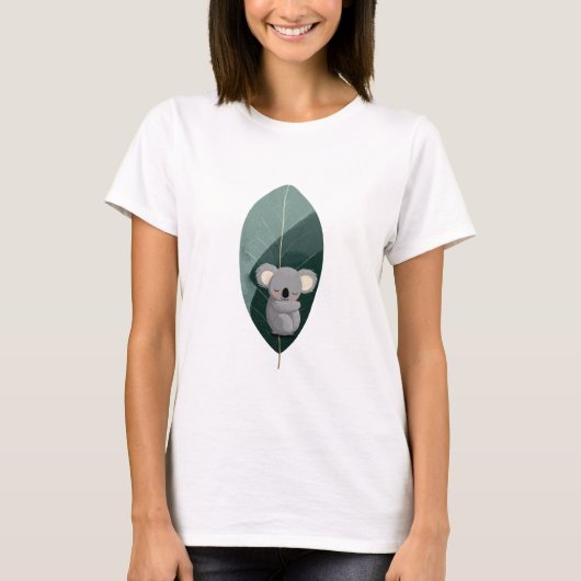 眠れるコアラの葉のイラスト Tシャツ (正面)
