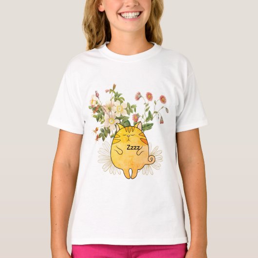 眠れるジンジャ―キャット Tシャツ (正面)