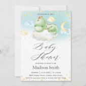 眠れるベビー恐竜のかわいい男の子の赤ちゃんシャワー 招待状 (正面)