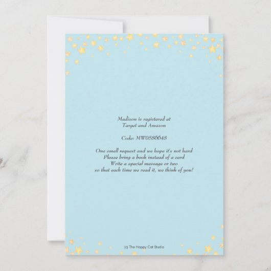 眠れるベビー恐竜のかわいい男の子の赤ちゃんシャワー 招待状 (裏面)