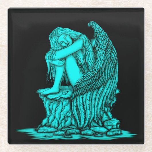 眠れる天使が石の上に ガラスコースター (正面)