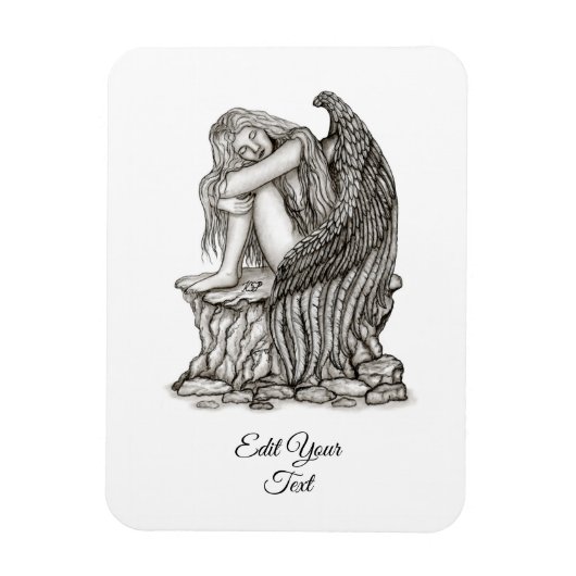 眠れる天使が石の上に マグネット (縦)