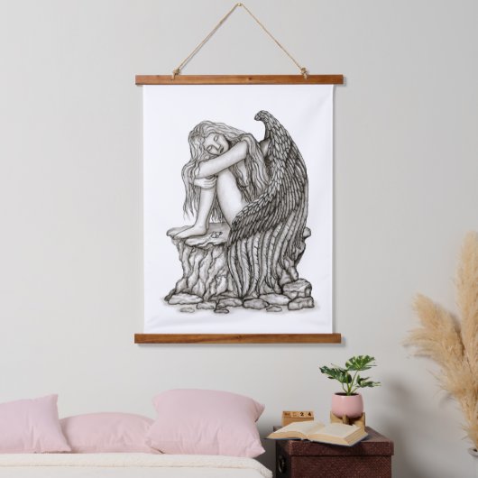 眠れる天使が石の上に 吊り下げ型タペストリー (寝室)